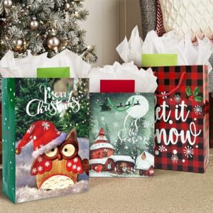 Party Funny 24 Christmas Gift Paper Bags Bulk with handles and 60 Count Christmas Gift Tags-Assorted sizes set for Wrapping Xmas Holiday Presents(6 Jumbo,6 Large,6 Medium,4 Small,2 Wine)