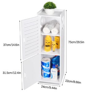 Bathroom Floor Cabinet Freestanding Double Door 3-Tier Side Storage Organizer Cabinet Unit, Multipurpose Waterproof Small Storage Cabinet for Bathroom, Bedroom, Office, White