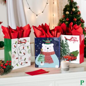 24 Small Christmas Gift Bags Bulk With Handles, 26 Tissue Paper and 60 Count Christmas Gift Tags Set-24 Assorted Designs Little Size Sacks Set For Wrapping Xmas Holiday Presents