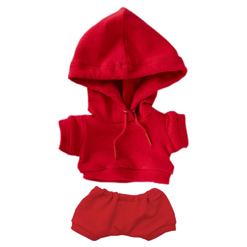 niannyyhouse 20cm Plush Doll Clothes Elastic Solid Sportswear Suits Hoodie Pants Soft Stuffed Plush Toy Dress Up Accessories (red, 20cm)