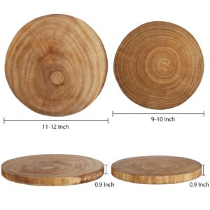 Nicunom 2 Pack Large Wood Slab Serving Board, 9"-10"/11"-12" Wood Cheese Server Round Cutting Board, Wood Slices for Table Centerpieces