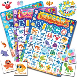 YTSQLER Ocean Bingo Game 24 Players Ocean Animals Bingo Game for Kids Bingo, Under The Sea Party Bingo Games for Family Classroom Activity Ocean Party Supplies