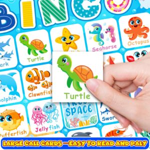 YTSQLER Ocean Bingo Game 24 Players Ocean Animals Bingo Game for Kids Bingo, Under The Sea Party Bingo Games for Family Classroom Activity Ocean Party Supplies