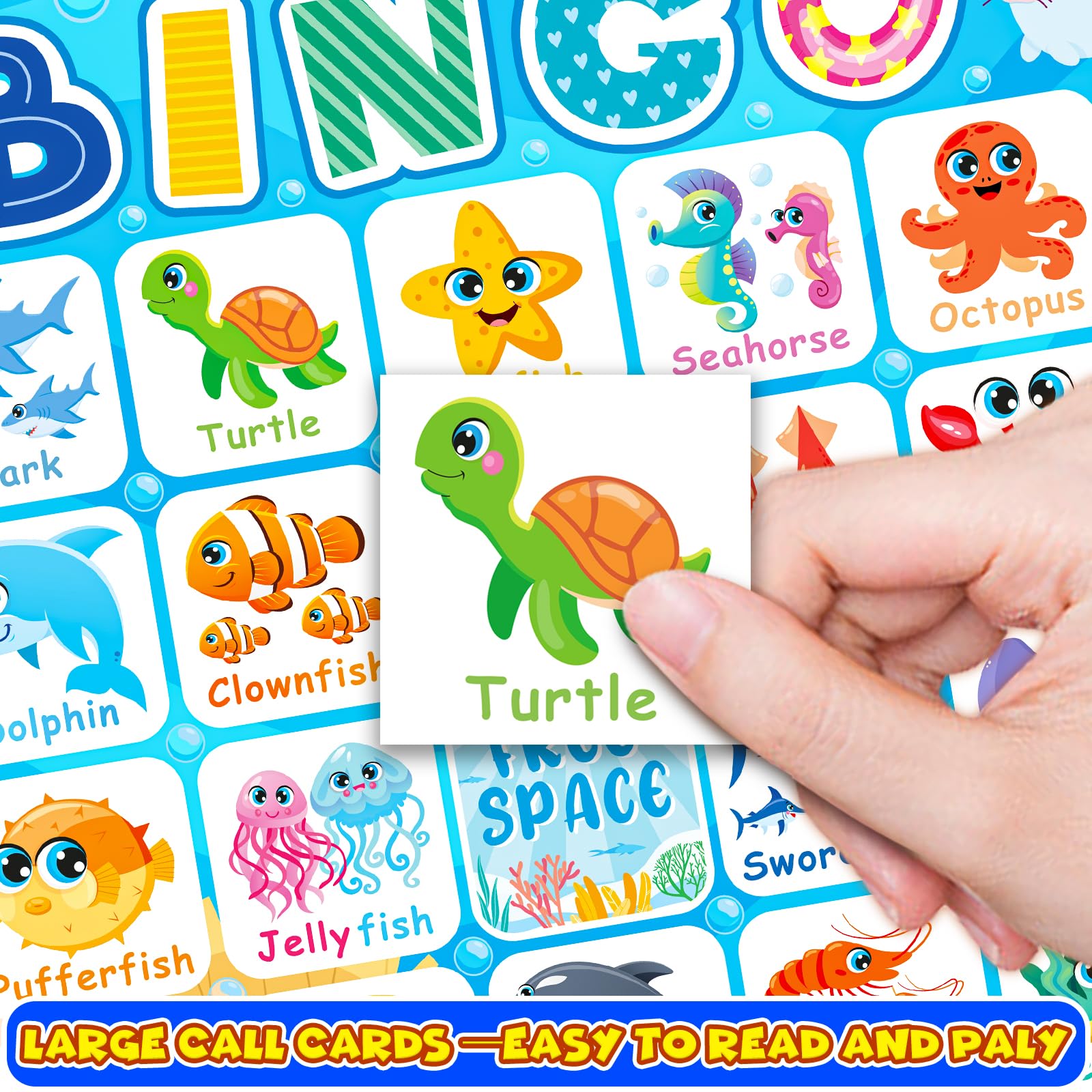 YTSQLER Ocean Bingo Game 24 Players Ocean Animals Bingo Game for Kids Bingo, Under The Sea Party Bingo Games for Family Classroom Activity Ocean Party Supplies