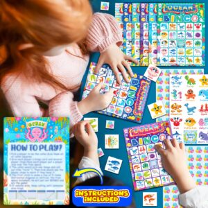 YTSQLER Ocean Bingo Game 24 Players Ocean Animals Bingo Game for Kids Bingo, Under The Sea Party Bingo Games for Family Classroom Activity Ocean Party Supplies