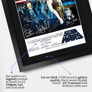 HWC Trading Star Wars a New Hope Movie Poster Cast Signed 16" x 12" Framed Gift Printed Autograph Film Mark Hamill Harrison Ford Carrie Fisher Alec Guinness George Lucas Print Photo Picture Display -