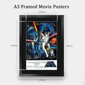 HWC Trading Star Wars a New Hope Movie Poster Cast Signed 16" x 12" Framed Gift Printed Autograph Film Mark Hamill Harrison Ford Carrie Fisher Alec Guinness George Lucas Print Photo Picture Display -