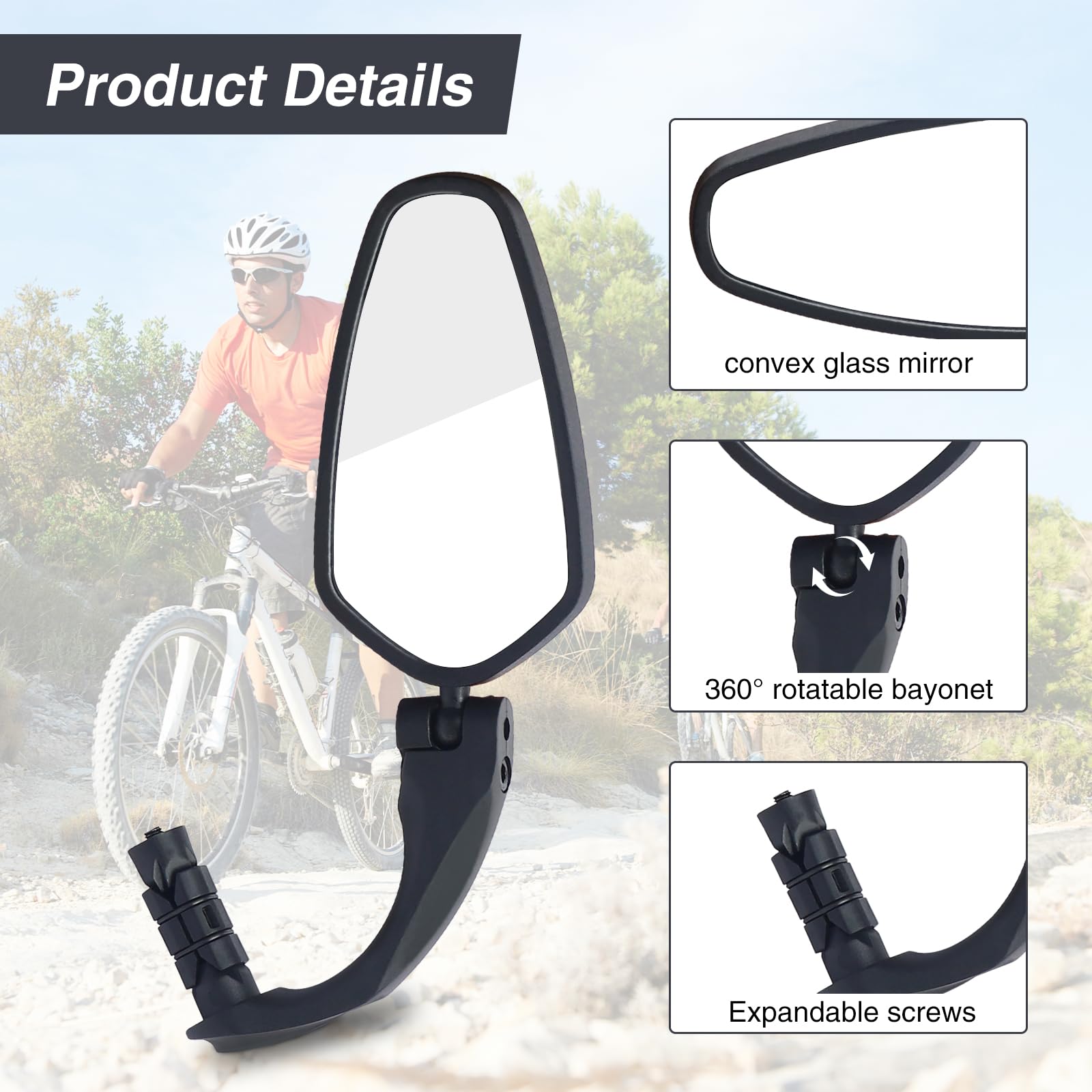 MAKELEN Bike Mirror Adjustable and Rotatable Rearview Mirror Universal Left and Right Handlebar for E-Bike and Mountain Bike Long