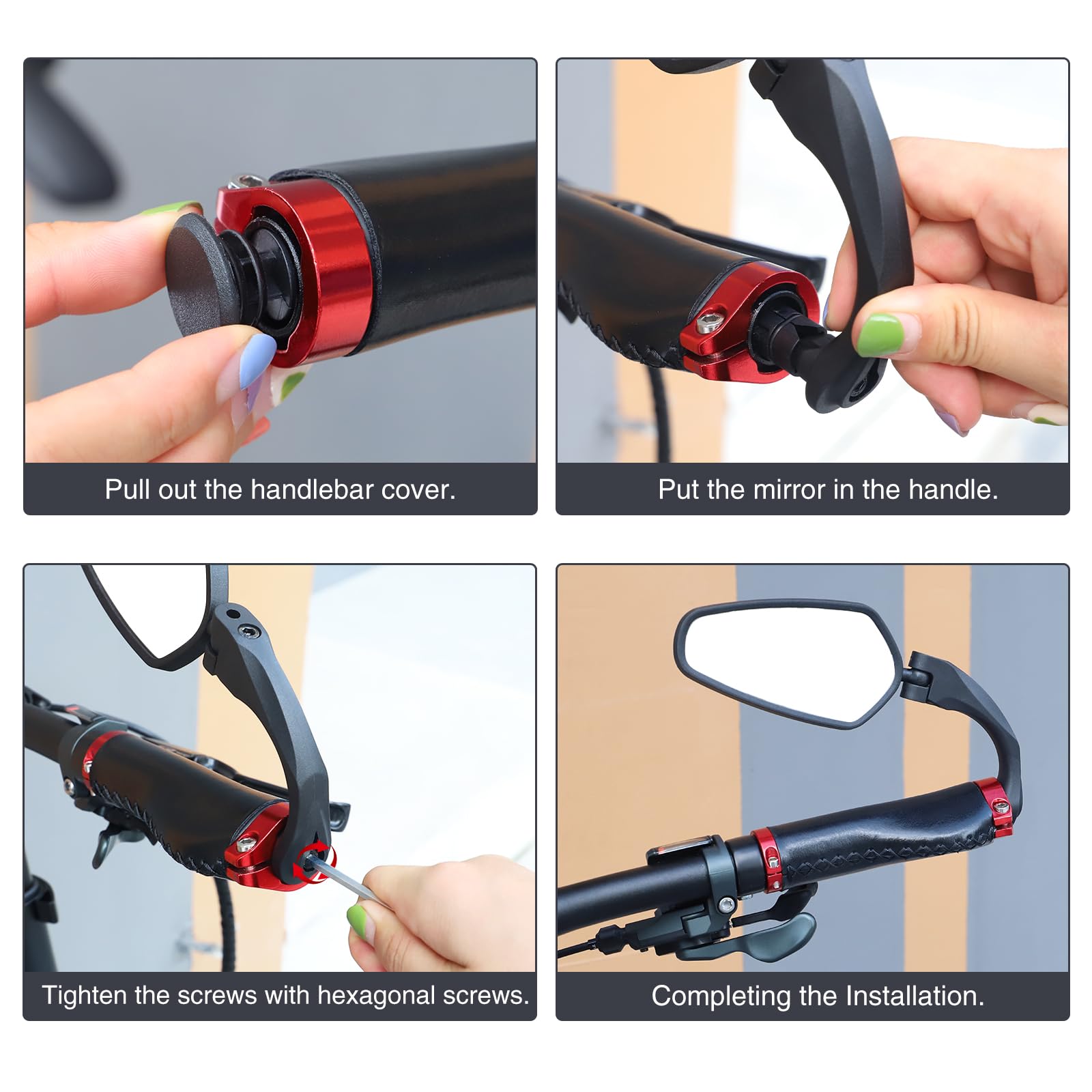 MAKELEN Bike Mirror Adjustable and Rotatable Rearview Mirror Universal Left and Right Handlebar for E-Bike and Mountain Bike Long