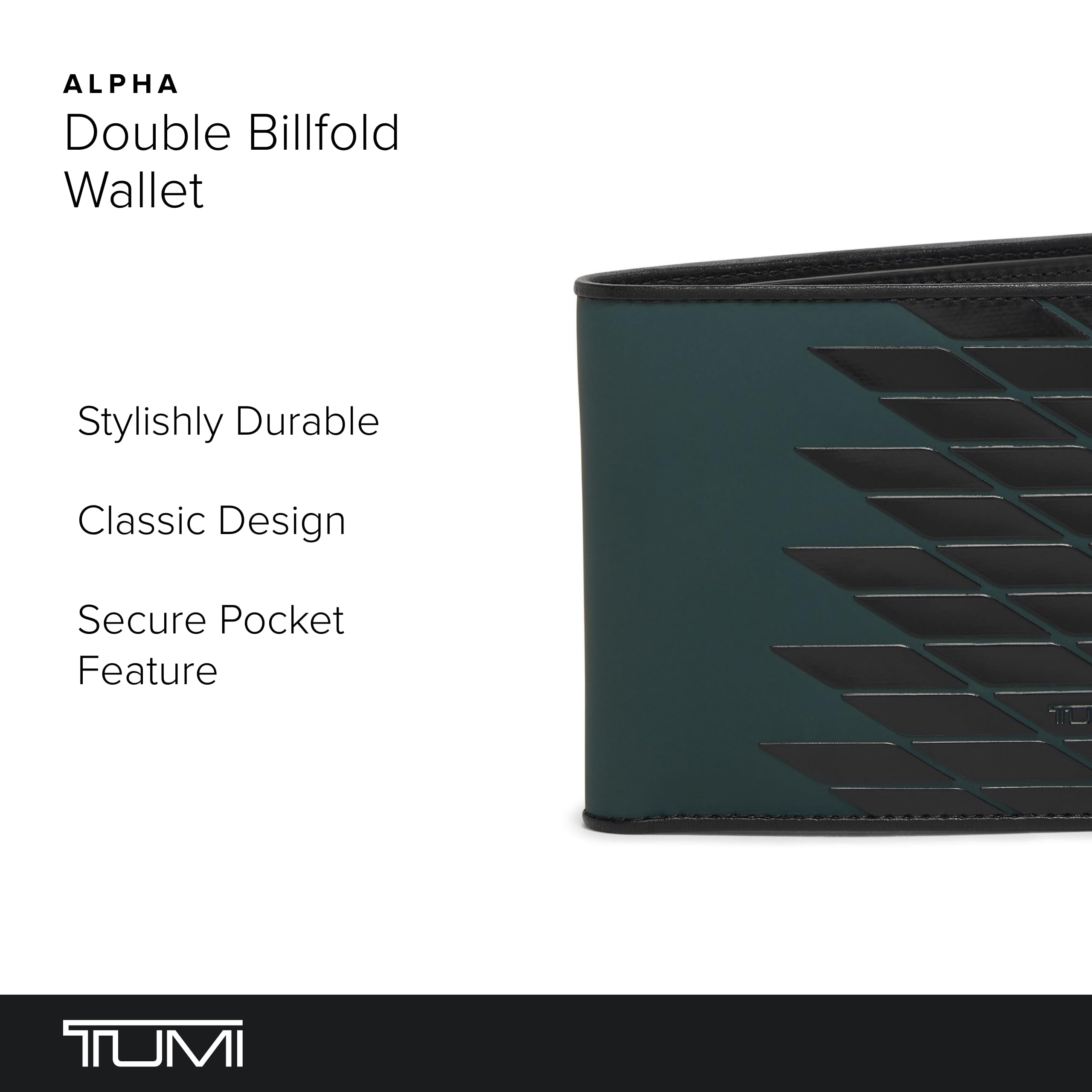 TUMI - Alpha Double Billfold - Ballistic Nylon Wallet - Secure, Durable Wallet - Hidden Card Pocket - 3.4" X 4.4" X 0.6" - Dark Green