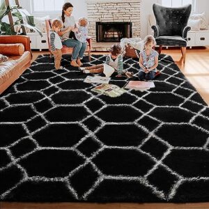 ONASAR 8x10 Boho Area Rugs for Living Room, Huge Geometric Black and White Rug, Large Floor Rug for Bedroom Apartment farmhouse Dorm Home Decor Aesthetic, Soft Fluffy Plush Neutral Carpet