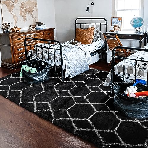 ONASAR 8x10 Boho Area Rugs for Living Room, Huge Geometric Black and White Rug, Large Floor Rug for Bedroom Apartment farmhouse Dorm Home Decor Aesthetic, Soft Fluffy Plush Neutral Carpet