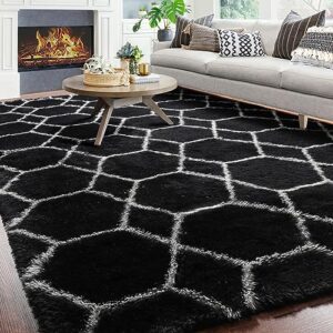 ONASAR 8x10 Boho Area Rugs for Living Room, Huge Geometric Black and White Rug, Large Floor Rug for Bedroom Apartment farmhouse Dorm Home Decor Aesthetic, Soft Fluffy Plush Neutral Carpet