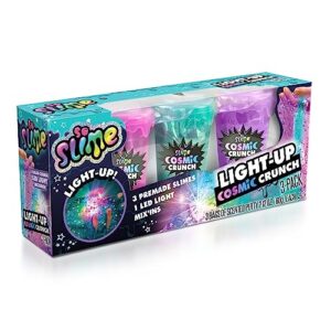 So Slime Light-Up Cosmic Crunch 3pk; Slime Activated Light will Glow and Change Colors; Illuminated Slime; Included 3 Premade Slimes with Reusable Containers, Confetti Decorations, and an LED light