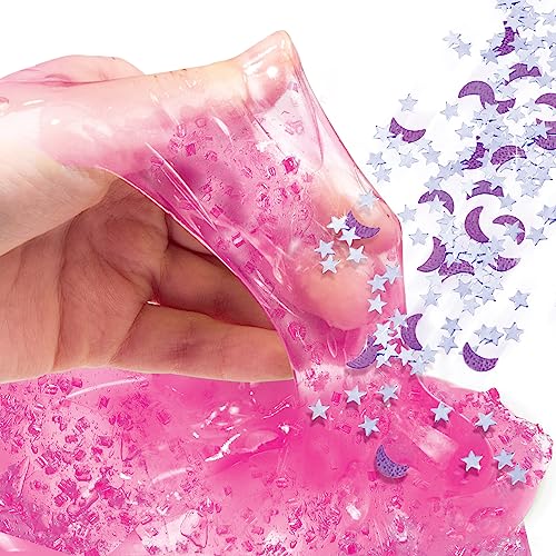 So Slime Light-Up Cosmic Crunch 3pk; Slime Activated Light will Glow and Change Colors; Illuminated Slime; Included 3 Premade Slimes with Reusable Containers, Confetti Decorations, and an LED light