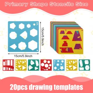 20pcs Drawing Stencils for Kids, Geometric Shapes Stencils 5 Colors Simple Stencils for Painting Cute Patterns Design Drawing Template Set for Kids DIY Craft