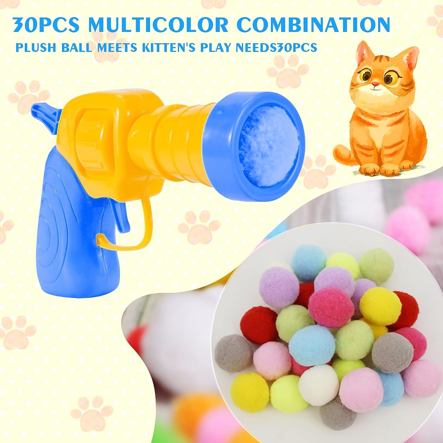 Mewlmart Cat Toys Interactive for Indoor Cats Kitty Toys Cat Toys for Indoor Cats Self Play Cat Ball Toy Pom Pom Balls Plush Ball Launcher for Cats Puff Balls Cat Enrichment Toys 30 Balls