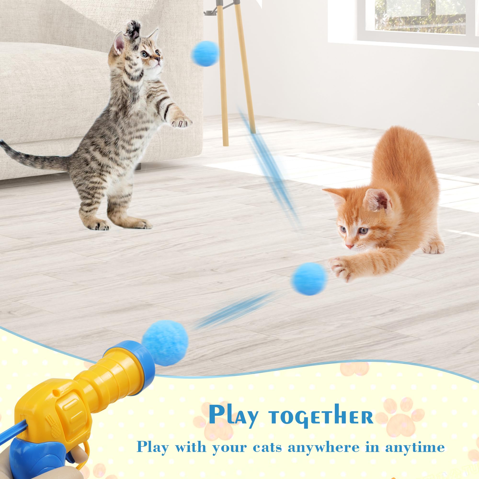 Mewlmart Cat Toys Interactive for Indoor Cats Kitty Toys Cat Toys for Indoor Cats Self Play Cat Ball Toy Pom Pom Balls Plush Ball Launcher for Cats Puff Balls Cat Enrichment Toys 30 Balls