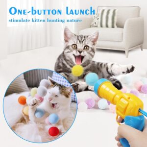 Mewlmart Cat Toys Interactive for Indoor Cats Kitty Toys Cat Toys for Indoor Cats Self Play Cat Ball Toy Pom Pom Balls Plush Ball Launcher for Cats Puff Balls Cat Enrichment Toys 30 Balls