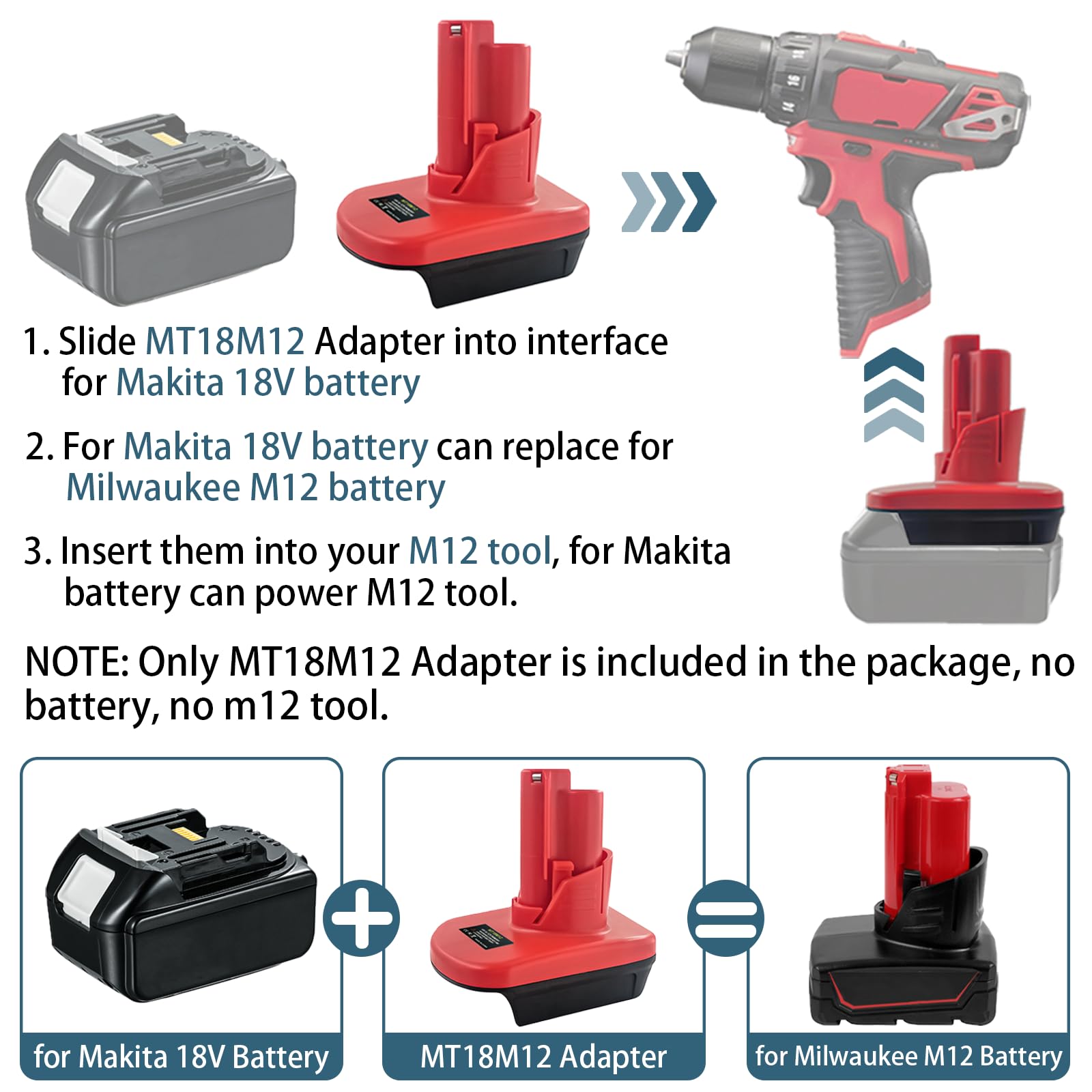 BTRUI for Milwaukee M12 Battery Adapter, Convert for Makita 18V Battery to for Milwaukee M12 12V Battery Tools