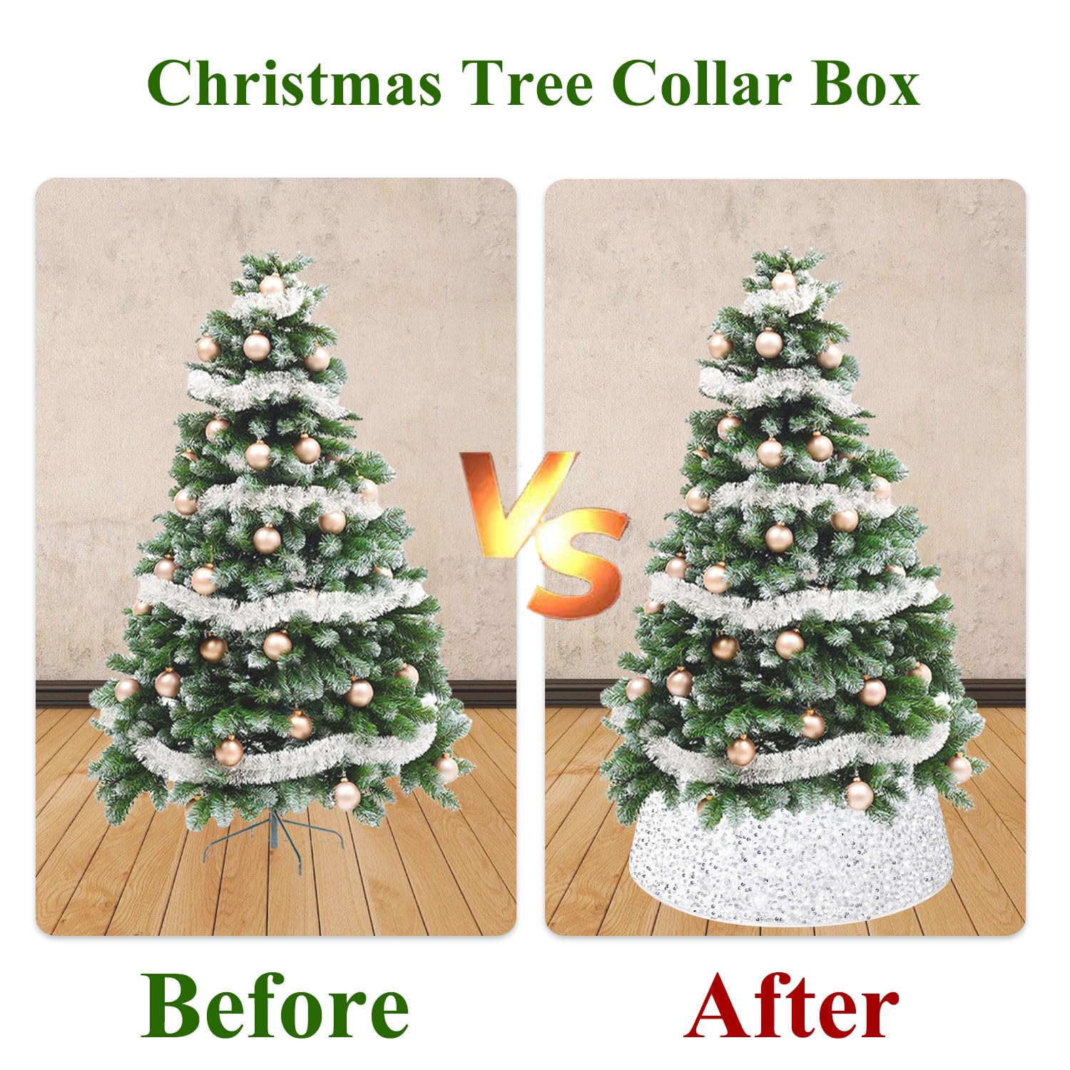 FUHSY Sequin Christmas Tree Collar White Christmas Tree Skirt 23.6 Inch Diameter Round Glittery Sequin Tree Skirts Velvet Xmas Tree Ring Box Christmas Santa Tree Stand Base Cover for Winter Holiday