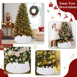 FUHSY Sequin Christmas Tree Collar White Christmas Tree Skirt 23.6 Inch Diameter Round Glittery Sequin Tree Skirts Velvet Xmas Tree Ring Box Christmas Santa Tree Stand Base Cover for Winter Holiday