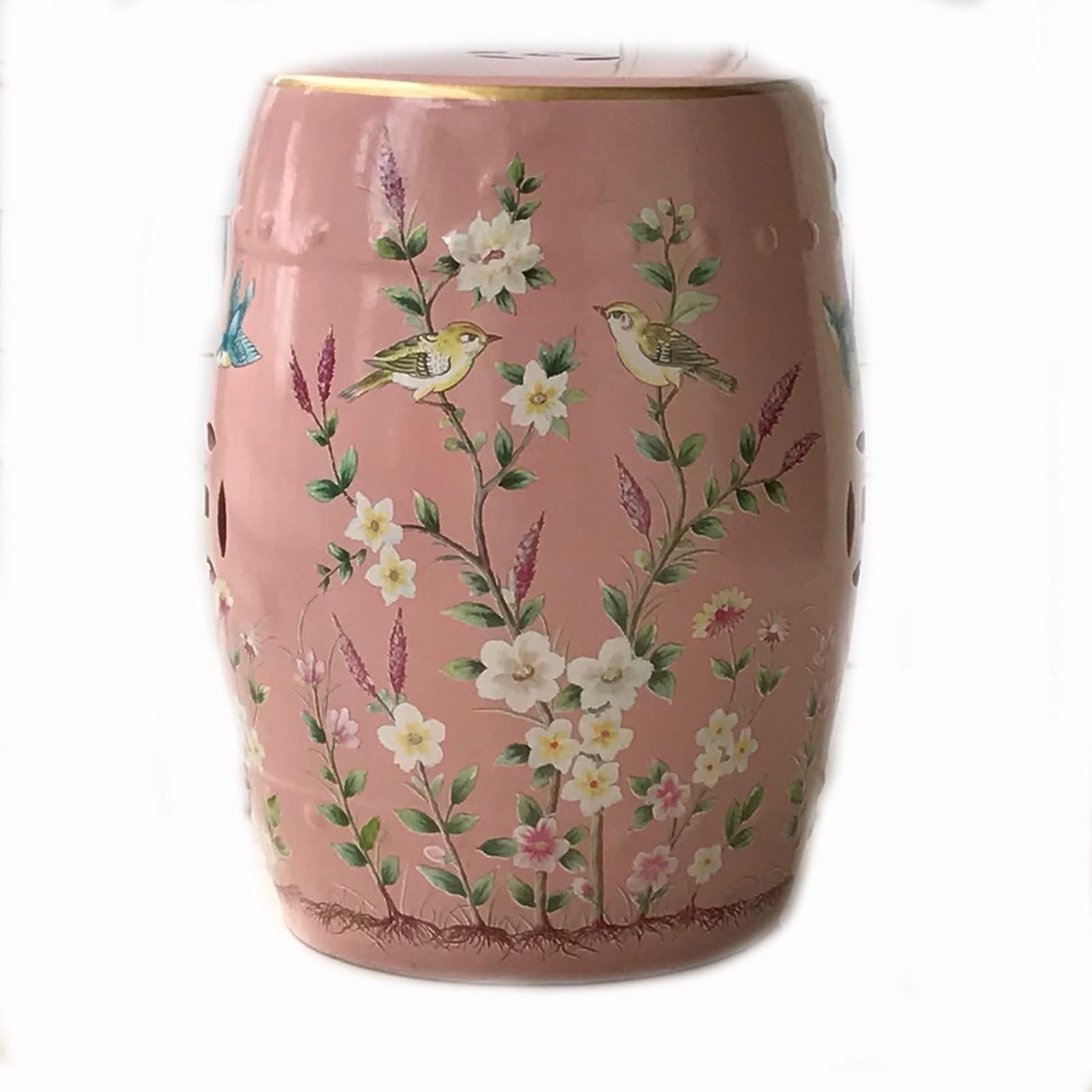 JCAKES Rustic Ceramic Chinese Stool, Pink, Ceramic Painted Craft, Handmade, Suitable for Garden, Bedroom, Terrace, Backyard Decoration.