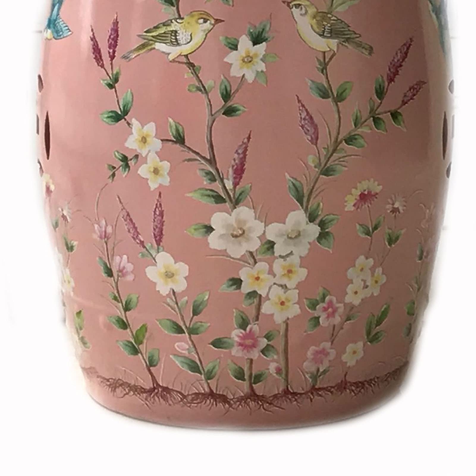 JCAKES Rustic Ceramic Chinese Stool, Pink, Ceramic Painted Craft, Handmade, Suitable for Garden, Bedroom, Terrace, Backyard Decoration.