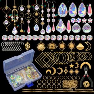 hybeads 200 pcs diy sun catchers making kits craft for adults crystal suncatchers supplies stained glass window hanging prism indoor outdoor garden xmas decor with rainbow maker pendants chains