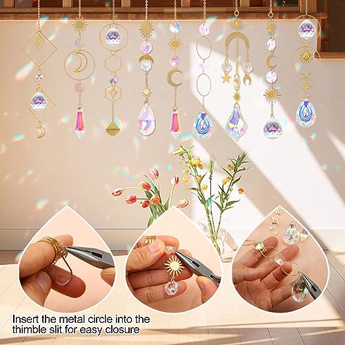 HYBEADS 200 pcs DIY Sun Catchers Making Kits Craft for Adults Crystal Suncatchers Supplies Stained Glass Window Hanging Prism Indoor Outdoor Garden Xmas Decor with Rainbow Maker Pendants Chains