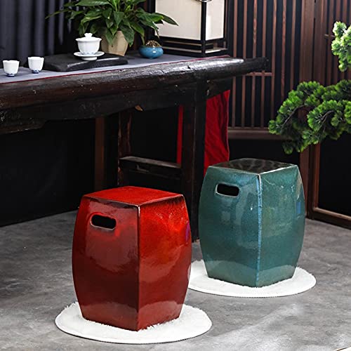 FAIRAH New Chinese-Style Square Ceramic Stool, Drum Stool, Shoe-Changing Stool, Retro Nostalgic Drum Stool for Study Guzheng. (Color : Red)