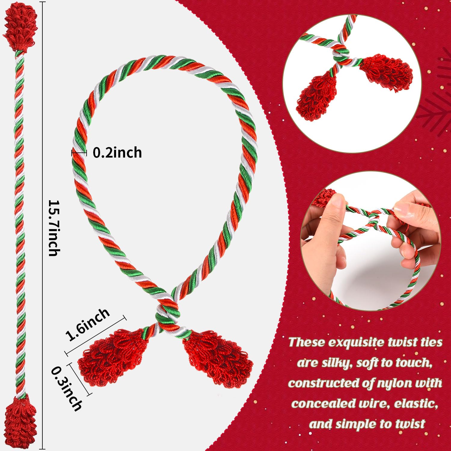 HFKPJRT 25PCS Decorative Christmas Garland Ties- Reusable Banister Ties, Flexible Twist Ties, Garland Holder for Garland Stairs Craft Wrapping Home Decoration, 15.7inch