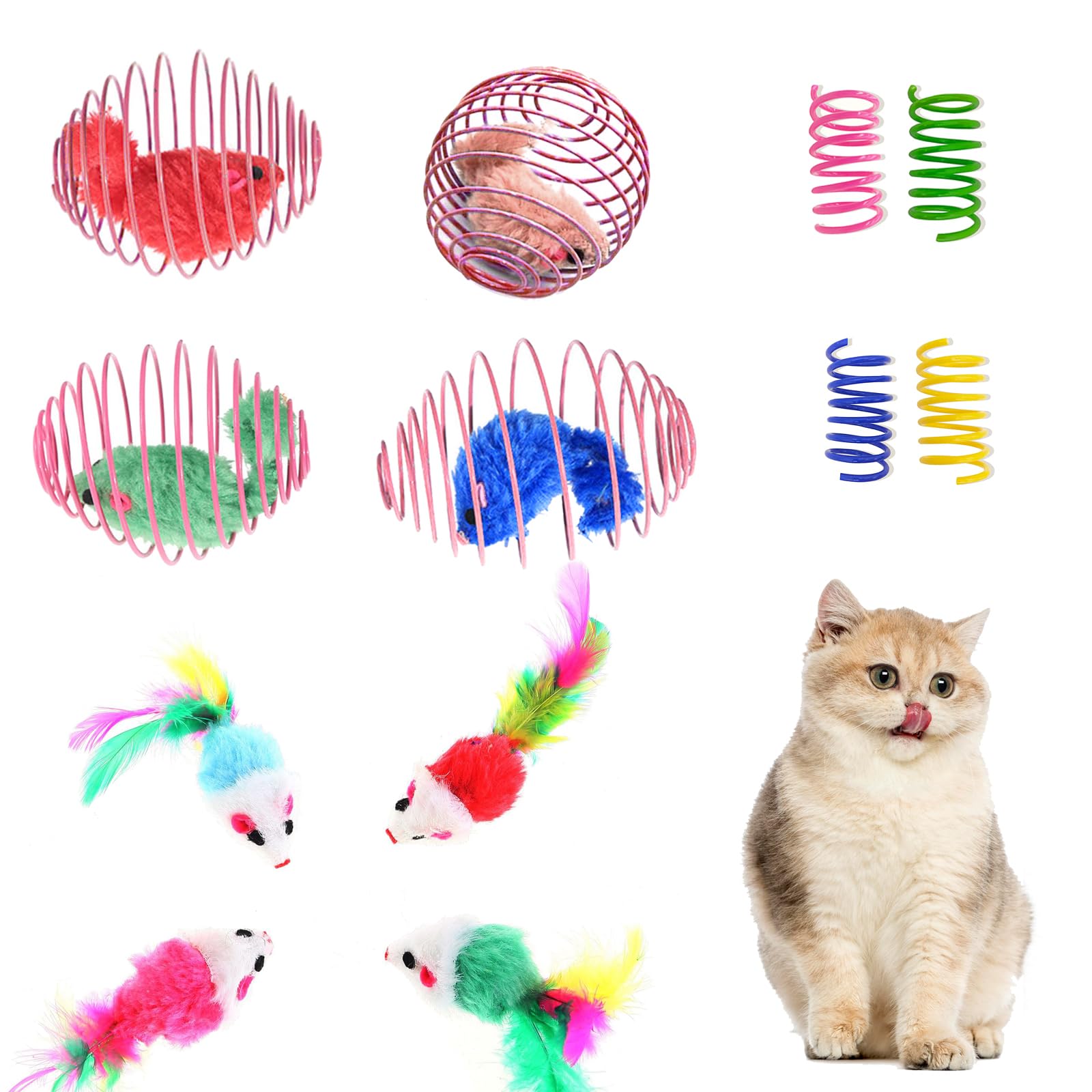 HZCrisp Cat Spring Balls Stretchable - Interactive Cat Springs Toys - Coils Spring Action Toy - Rolling Cat Balls for Playful Cats - Ideal Cat Pet Supplies for Indoor Play - Caged Rats for Kittens