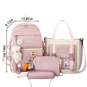 Aiyify 4Pcs Kawaii Backpack Cute Backpack for School Aesthetic Backpack Kawaii School Supplies Backpack Set with Accessories (Pink-A)…