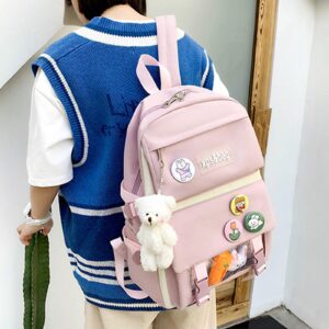 Aiyify 4Pcs Kawaii Backpack Cute Backpack for School Aesthetic Backpack Kawaii School Supplies Backpack Set with Accessories (Pink-A)…