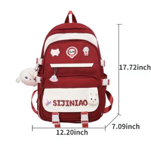 MIFJNF Cute Backpack Kawaii Backpack for School Aesthetic Backpack Kawaii School Supplies Cute Backpacks with Accessories (Pink)