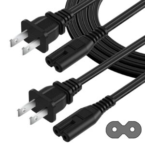 ac power cord 25ft(2 pack), 2 prong tv power cord, power supply cable replacement for xbox one s, xbox one x, xbox series x, ps3, ps4, ps5, compatible for printer, monitor, sound bar, game console