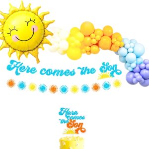 Here Somes the Son Baby Shower Decorations Boho Retro Sun Balloon Garland Arch Kit Here Comes the Son Cake Topper Sun Garland Banner for First Trip around the Sun Decorations