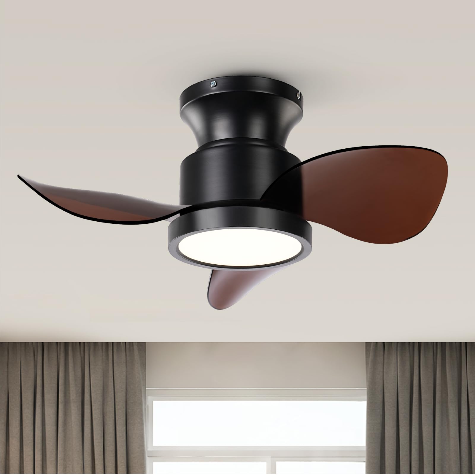 Roomratv Ceiling Fans with Lights 22 inch Quiet Ceiling Fan Large Airflow Remote Control 3 Color Temperature for Bedroom Kitchen Dining room Patio（Black）