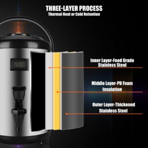 Insulated Beverage Dispenser 12 QT/3.2 Gallon, Stainless Steel Beverage Dispenser Cold and Hot Drink dispenser with Thermometer-Spigot for Hot Tea & Coffee, Cold Milk, Water, Juice