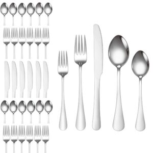 30 piece silverware set service for 6,premium stainless steel flatware set,mirror polished cutlery utensil set,durable home kitchen eating tableware set with forks spoons and knives set silver