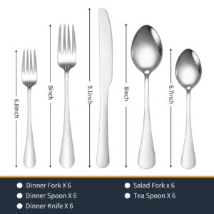 30 Piece Silverware Set Service for 6,Premium Stainless Steel Flatware Set,Mirror Polished Cutlery Utensil Set,Durable Home Kitchen Eating Tableware Set with Forks Spoons and Knives Set Silver