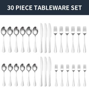 30 Piece Silverware Set Service for 6,Premium Stainless Steel Flatware Set,Mirror Polished Cutlery Utensil Set,Durable Home Kitchen Eating Tableware Set with Forks Spoons and Knives Set Silver