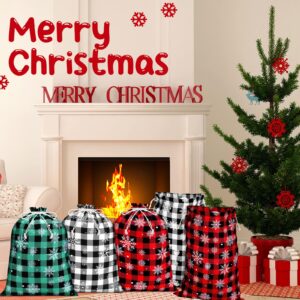 Shappy 10 Pcs Christmas Buffalo Plaid Drawstring Bags Drawstring Gift Bags Large Sacks Xmas Wrapping Bags Cotton Drawstring Bags Sack for Party Favors Candies (Red, Green, Black,12 x 16 Inch)