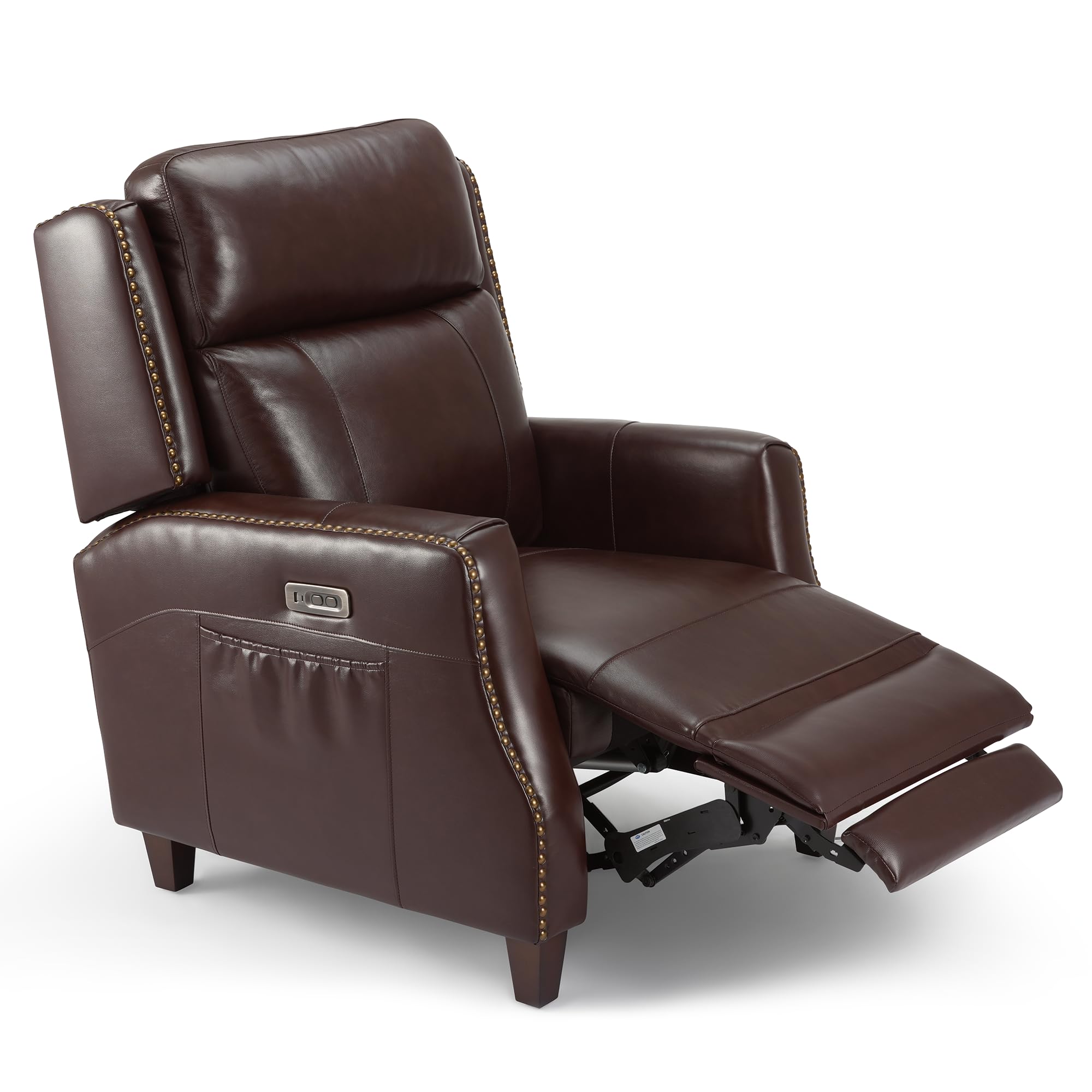 BMBMT Brown Recliner Chair, Genuine Leather Recliner with Retro Rivet Design, High-Density Sponge, Power Recliner Chair for Living Room, Bedroom, Office, Home Theater