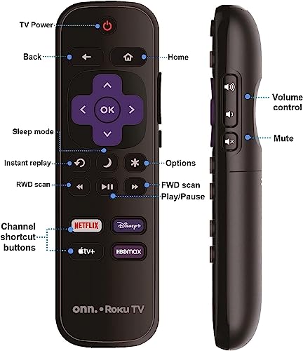 OEM Replacement Remote Control fits for All Onn. Roku TV Smart 4K Ultra HDTV with 4 Shortcut APP Keys - Netflix, Disney Plus, Apple TV+, and HBO Max Buttons