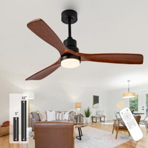 ceversa 52 inch solid wood ceiling fan with light and remote control, 3 blades modern ceiling fan walnut craftmade quiet for living room bedroom farmhouse indoor outdoor balcony