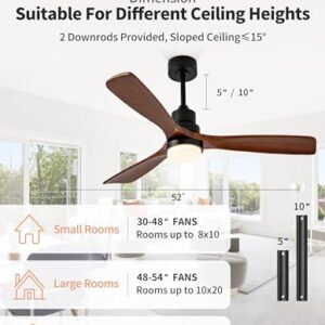 Ceversa 52 Inch Solid Wood Ceiling Fan with Light and Remote Control, 3 Blades Modern Ceiling Fan Walnut Craftmade Quiet for Living Room Bedroom Farmhouse Indoor Outdoor Balcony