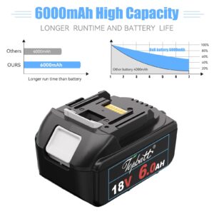 Topbatt 18 V 6.0Ah Lithium-ion BL1830 Replacement Battery Suitable for Makita 18V Battery BL1815 BL1820 BL1820B BL1830B BL1835 BL1840 BL1850 BL1860 Cordless Power Tools