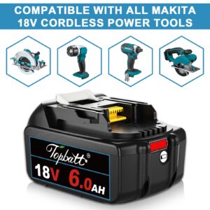 Topbatt 18 V 6.0Ah Lithium-ion BL1830 Replacement Battery Suitable for Makita 18V Battery BL1815 BL1820 BL1820B BL1830B BL1835 BL1840 BL1850 BL1860 Cordless Power Tools